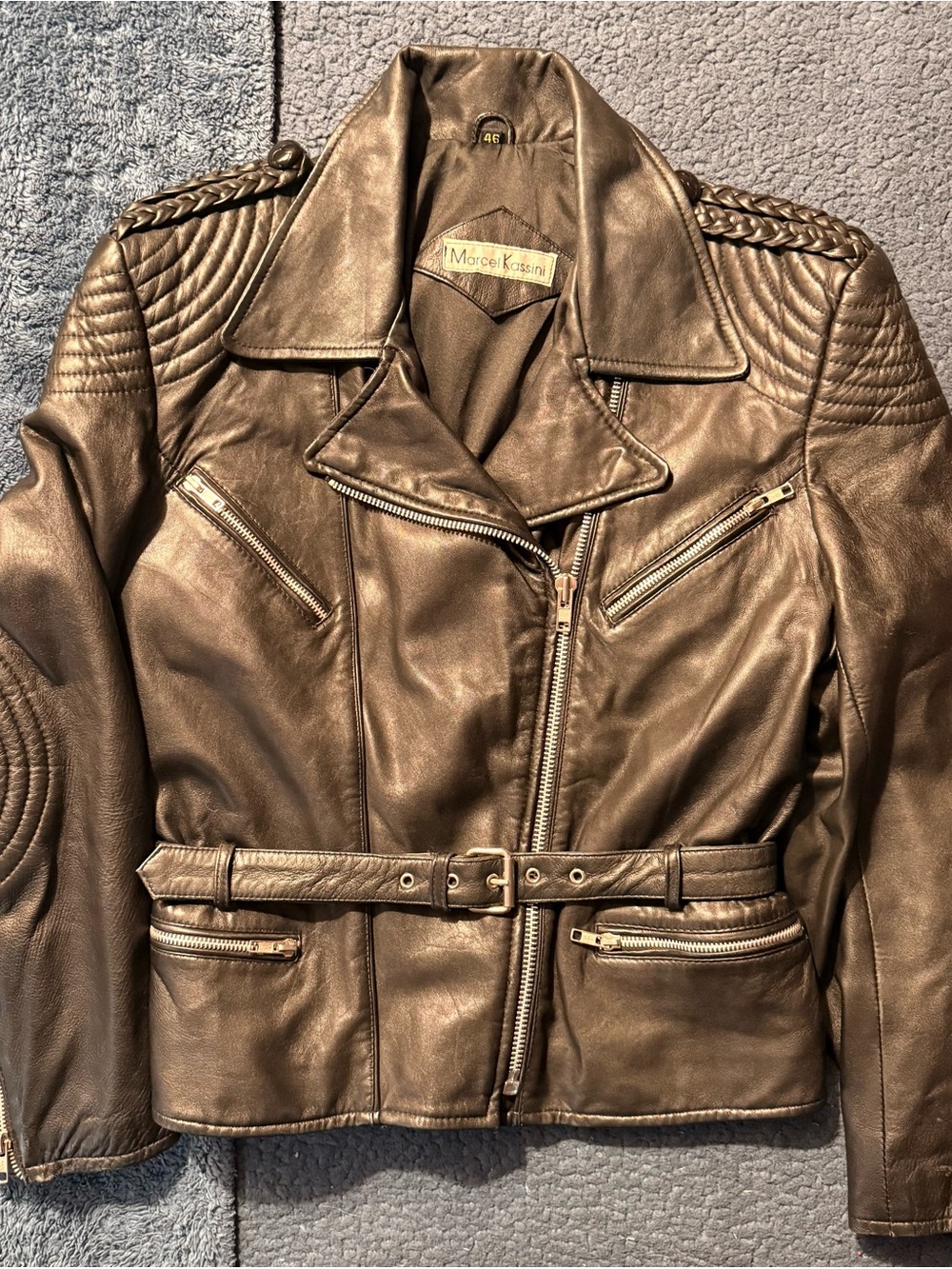 Women's Black Leather Biker Jacket with Belt